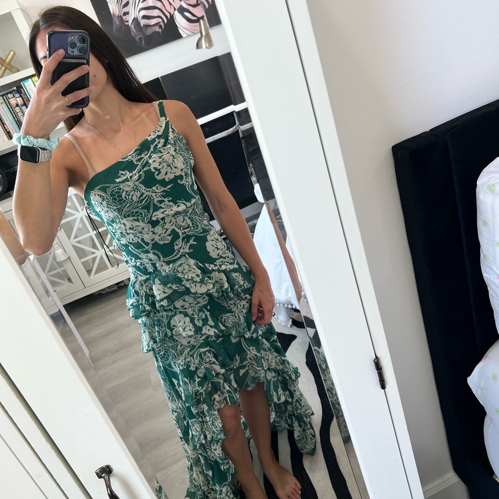 Fashion Nova One Shoulder Green Floral Dress